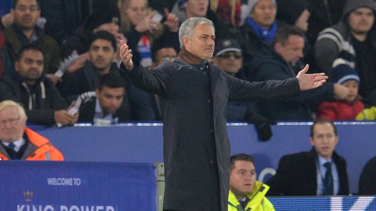 Chelsea manager Jose Mourinho gestures during the Premier League football match against Leicester City at the King Power Stadium on December 14, 2015n