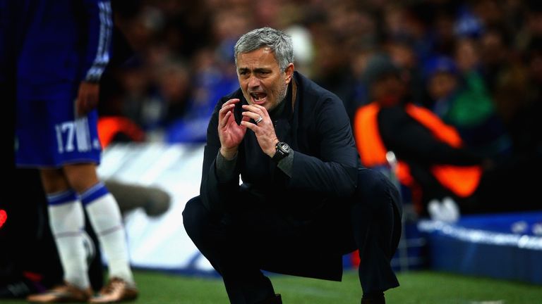 Jose Mourinho manager of Chelsea reacts