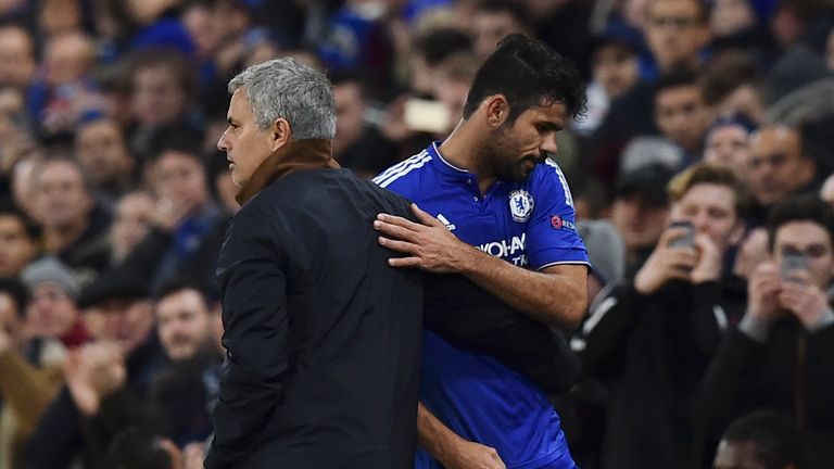 Jose Mourinho (L) and Diego Costa of Chelsea