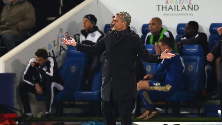 Jose Mourinho reacts, Leicester City v Chelsea, Premier League