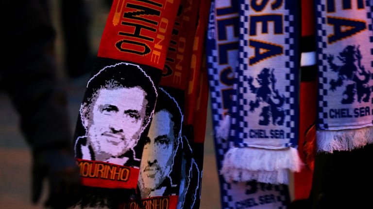  Manchester United scarves displaying the image of former Chelsea manager Jose Mourinho
