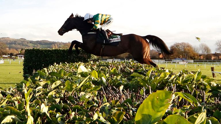 CHELTENHAM, ENGLAND - DECEMBER 11: Nina Carberry Riding Josies Orders clear the hedge on their way to winning The Glenfarclas Cross Country Steeple Chase a