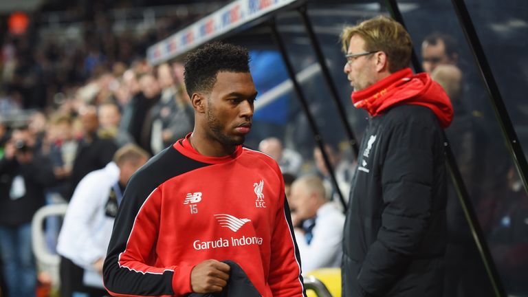 Substitute Daniel Sturridge of Liverpool walks to the bench past Jurgen Klopp v Newcastle, Premier League, December 6, 2015