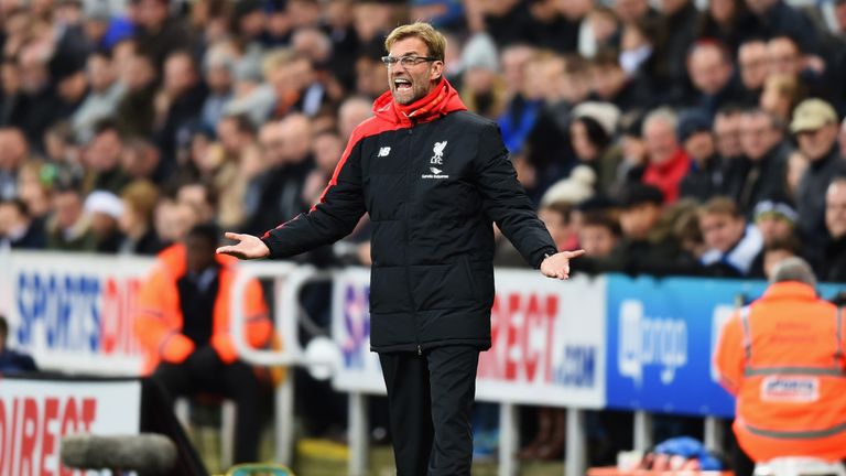 Jurgen Klopp watches his Liverpool side as they lose 2-0 at Newcastle