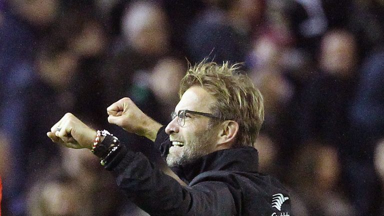 Jurgen Klopp celebrates Liverpool's victory over Leicester