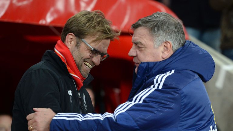 Liverpool manager Jurgen Klopp greets Sunderland boss Sam Allardyce 
