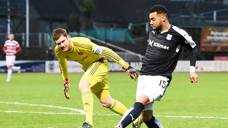 Kane Hemmings scores Dundee's first goal against Hamilton