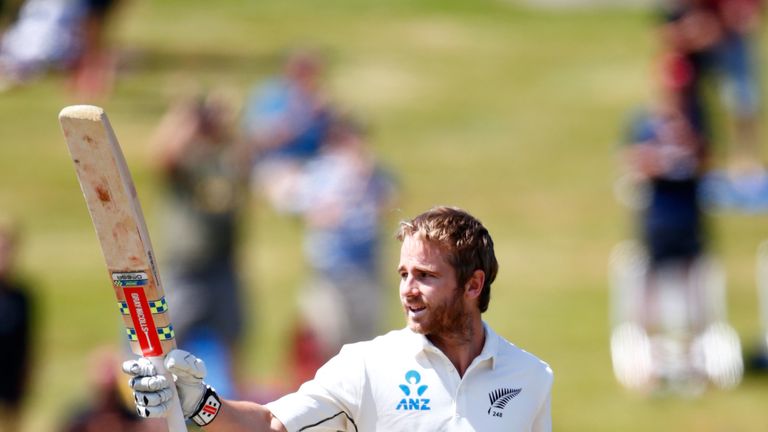 Kane Williamson celebrates his century