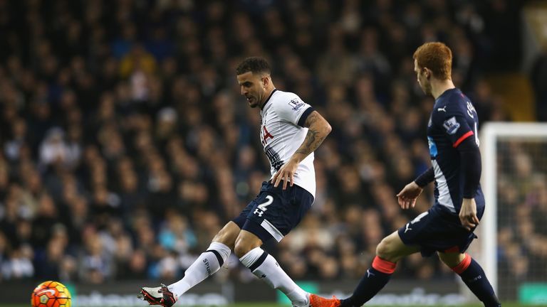 Kyle Walker of Tottenham Hotspur is watched by Jack Colback of Newcastle United during the Barclays Premier League match at White Hart Lane
