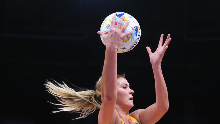 Lenize Potgieter of South Africa catches the ball during the 2015 Netball World Cup match between England and South Africa 