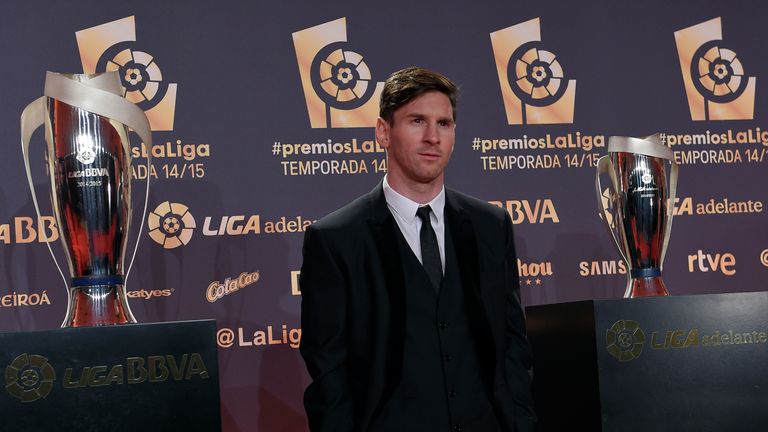 Barcelona's Lionel Messi poses at the La Liga awards