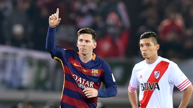 Lionel Messi celebrates his goal against River Plate