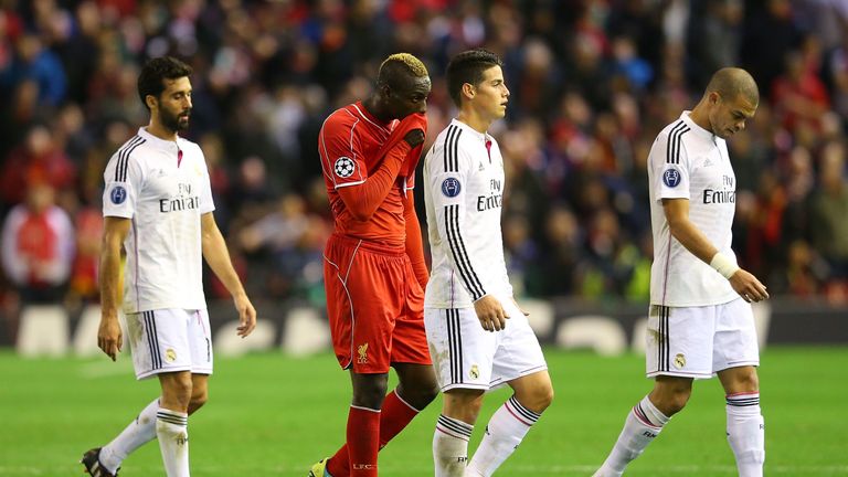 LIVERPOOL, ENGLAND - OCTOBER 22:  Mario Balotelli of Liverpool walks off dejectedly during the UEFA Champions League Group B match between Liverpool and Re