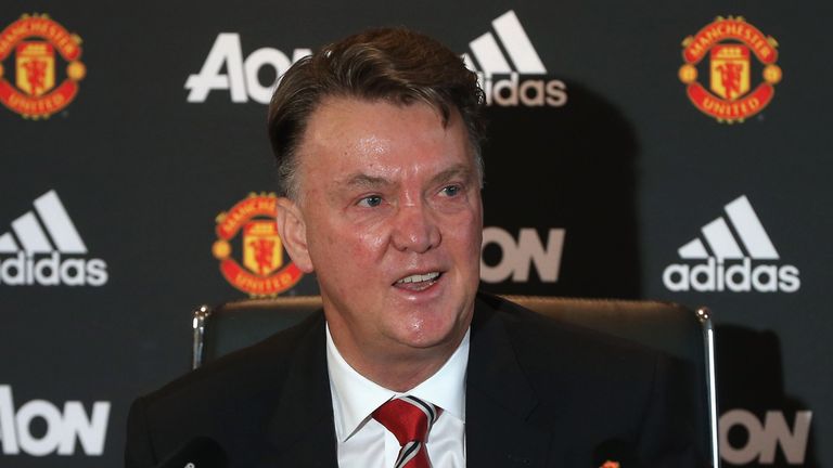 Manager Louis van Gaal of Manchester United speaks