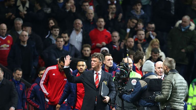 Louis van Gaal waves to the crowd ahead of United's clash with Chelsea at Old Trafford