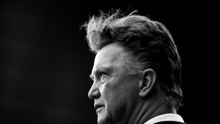 MANCHESTER, ENGLAND - NOVEMBER 08:  (EDITORS NOTE: THIS IMAGE HAS BEEN CONVERTED TO BLACK & WHITE) Manchester United Manager Louis van Gaal looks on prior 