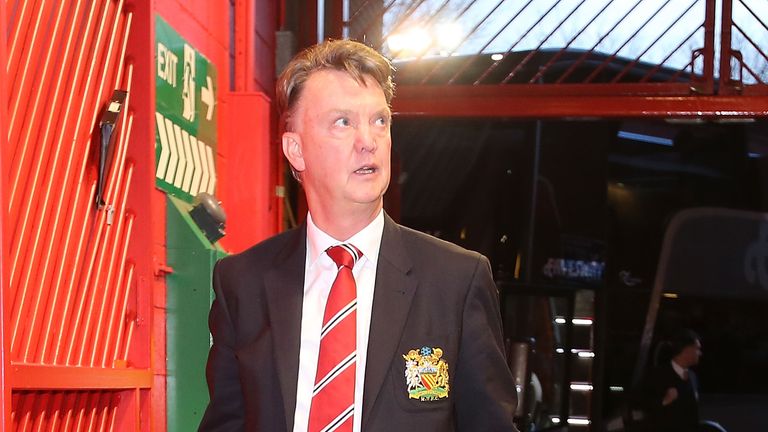 Louis van Gaal arrives at Old Trafford ahead of the Barclays Premier League match between Manchester United and Chelsea