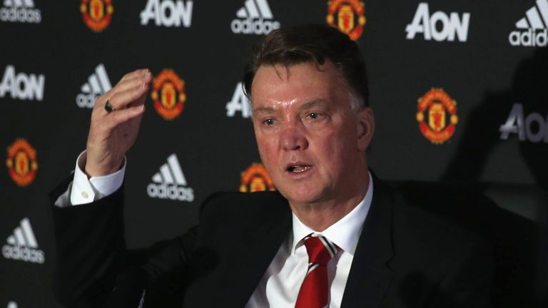 Manager Louis van Gaal of Manchester United speaks during a press conference