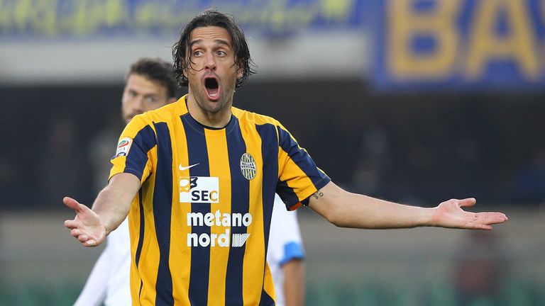 Luca Toni of Hellas Verona against Empoli 