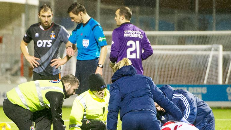 Hamilton defender Lucas Tagliapietra is grounded with a neck injury