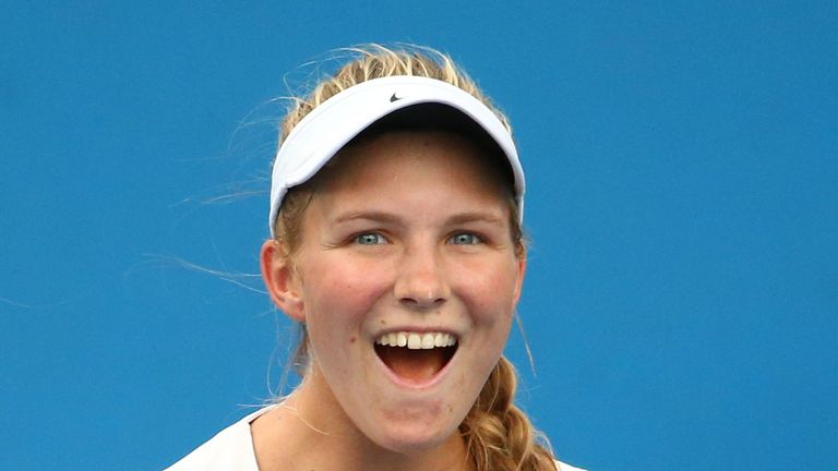 Maddison Inglis celebrates match point after winning the Australian Open wildcard
