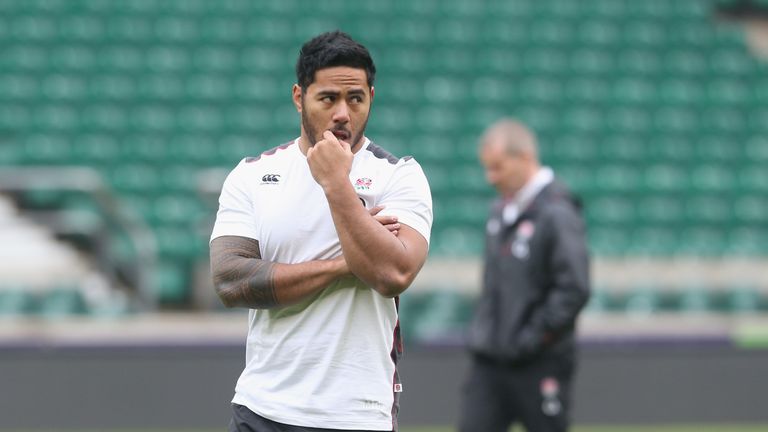 Manu Tuilagi looks on during the England captain's run at Twickenham Stadium on February 13, 2015