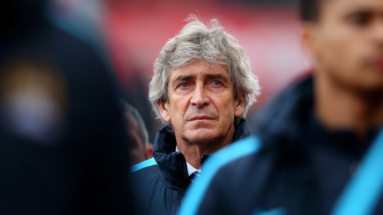 Manuel Pellegrini looks on prior to the Barclays Premier League match between Stoke City and Manchester City