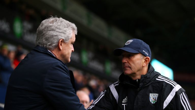  Mark Hughes, manager of Stoke City (L) and Tony Pulis, manager of West Brom 