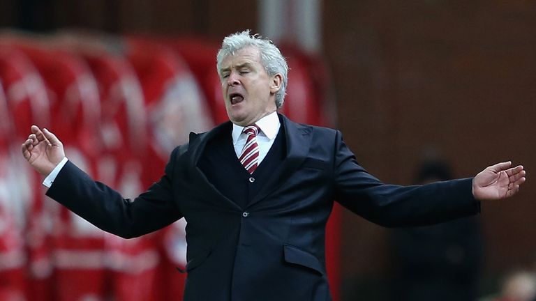 STOKE ON TRENT, ENGLAND - DECEMBER 19: Mark Hughes manager of Stoke City gestures during the Barclays Premier League match between Stoke City and Crystal P