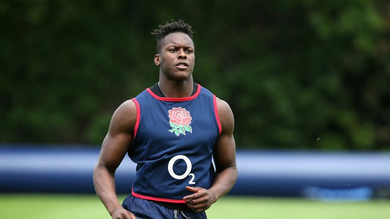 Maro Itoje looks on during the England training session held at Pennyhill Park on June 23, 2015