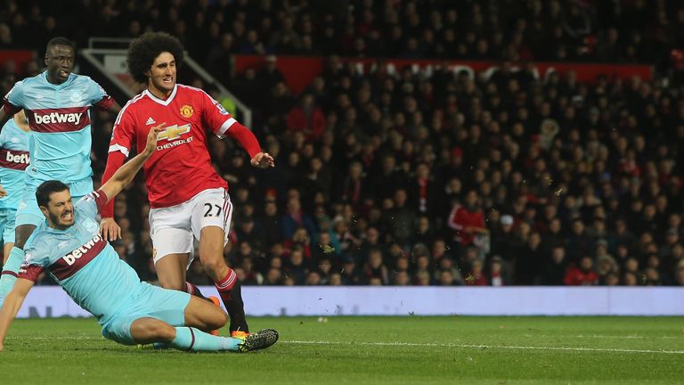 Marouane Fellaini and James Tomkins clashed at Old Trafford on Saturday