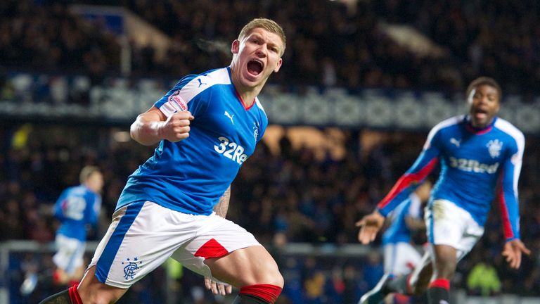 Rangers' Martyn Waghorn celebrates his goal against Morton