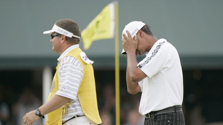 Michael Campbell reacts after winning the 2005 U.S. Open Golf Championship at Pinehurst Resort course 2 in Pinehurst, North Carolina on June 19, 2005. (Pho