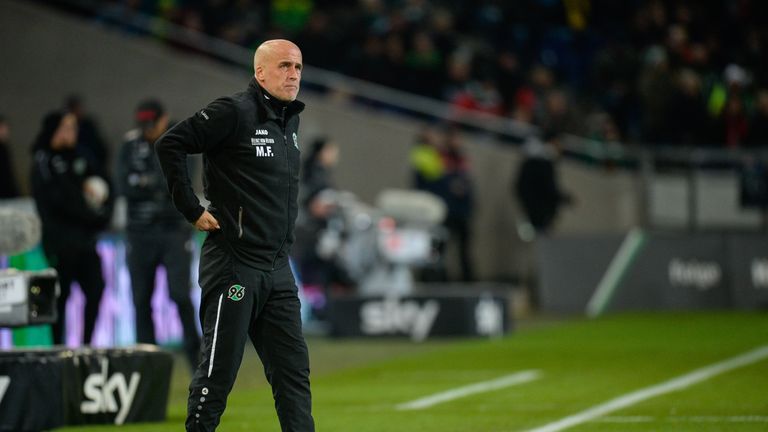 Michael Frontzeck of Hannover reacts during the Bundesliga match between Hannover 96 and FC Ingolstadt at HDI Arena on November 28, 2015 in Hanover