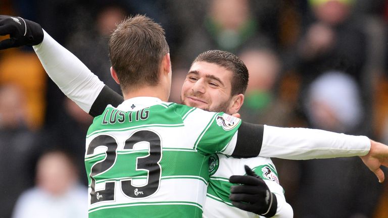 Celtic's Nadir Ciftci (right) celebrates his second goal with team-mate Mikael Lustig