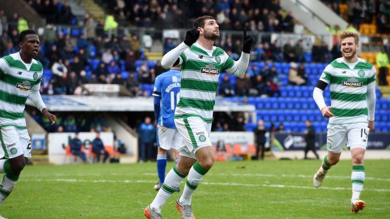 Celtic striker Nadir Ciftci celebrates after opening the scoring against St Johnstone