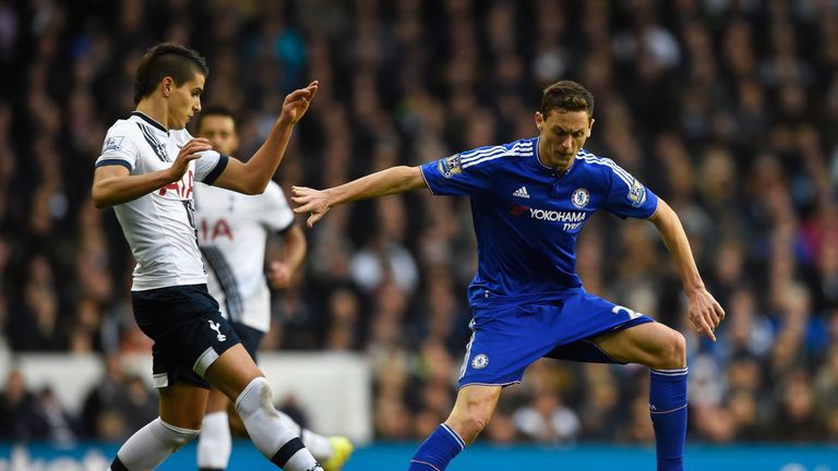 Nemanja Matic of Chelsea holds off Erik Lamela of Tottenham Hotspur