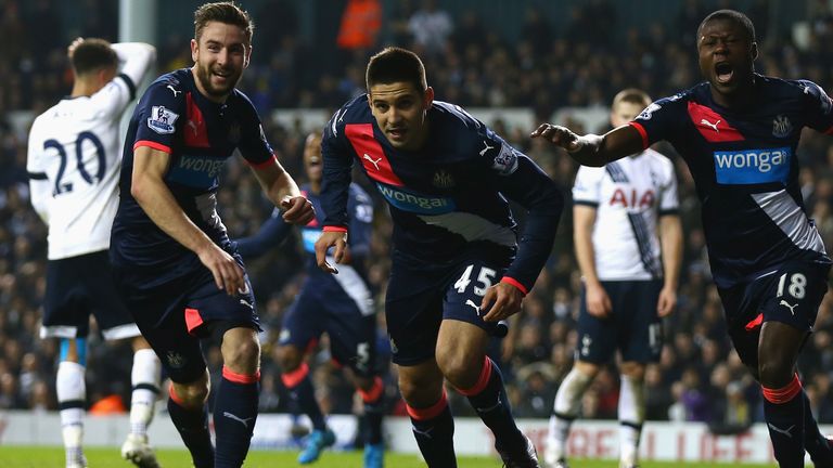 Newcastle's Aleksandar Mitrovic celebrates after scoring from close range