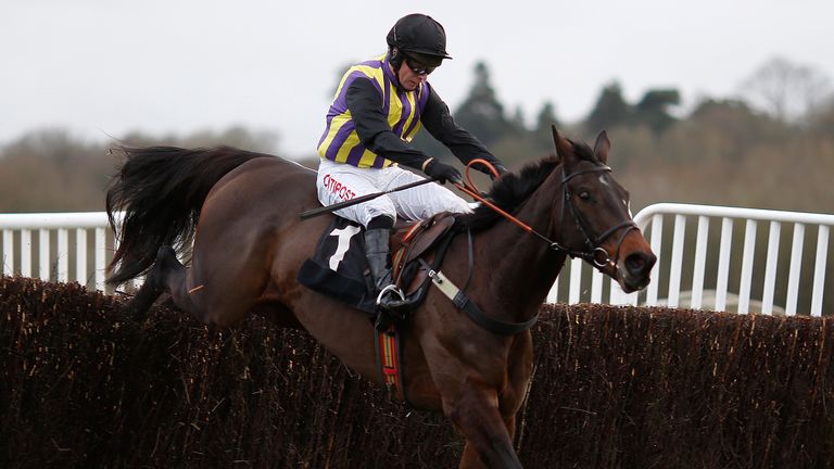 NEWBURY, ENGLAND - DECEMBER 16: Noel Fehily riding O'Faolains Boy clear the last to win The David Martin Graduation Steeple Chase at Newbury racecourse on 