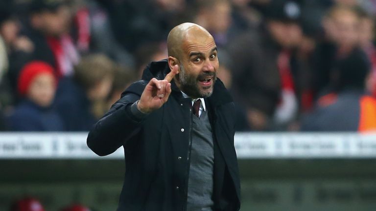 Pep Guardiola, head coach of Muenchen reacts during the round of 16 DFB Cup match between FC Bayern Muenchen and Darmstadt 98 at Allianz Arena