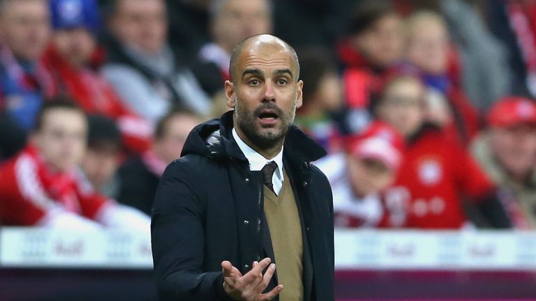 Pep Guardiola, head coach of Bayern Muenchen reacts   during the Bundesliga match between FC Bayern Muenchen and FC Ingolstadt 
