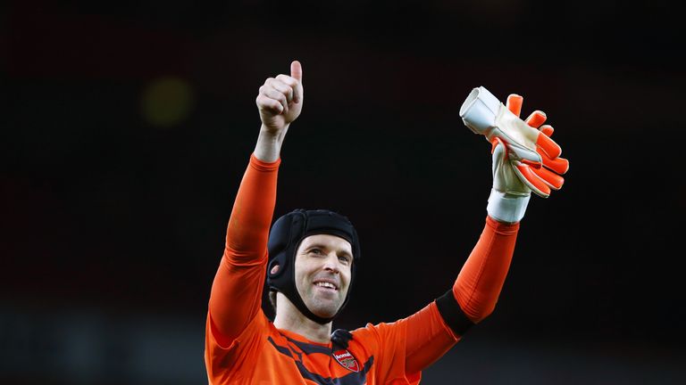 Petr Cech of Arsenal applauds the fans after his team's 2-0 win over Bournemouth