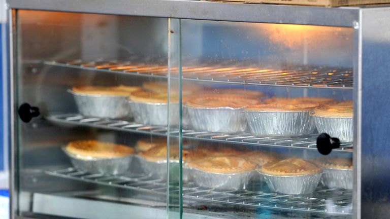Pre-match pies on sale at Prenton Park, Tranmere v Coventry, February 2014