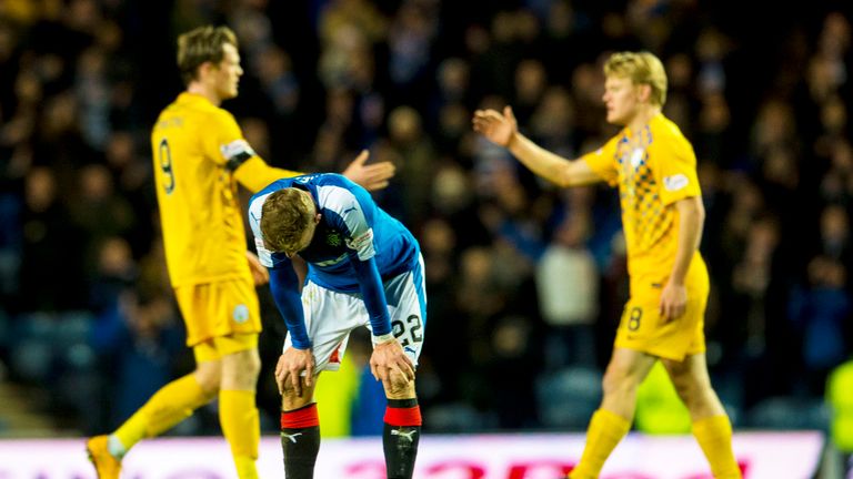 Dejection for Rangers' Dean Shiels at full-time against Morton