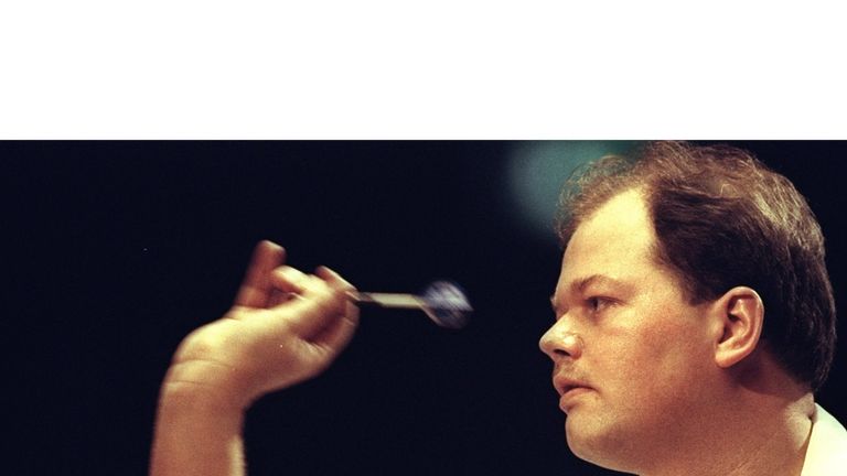 5 Jan 1998:  Ray Barneveld of Holland lines up a dart during the Embassy World Darts Championships at Lakeside, Frimley Green, England. Mandatory Credit:  