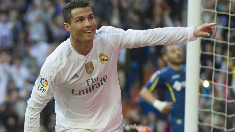 Real Madrid's Cristiano Ronaldo celebrates a goal against Getafe