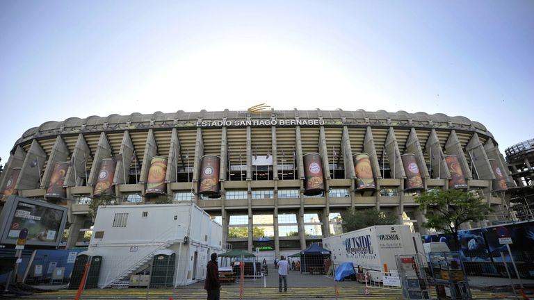 The exterior of the Santiago Bernabeu stadium in Madrid 