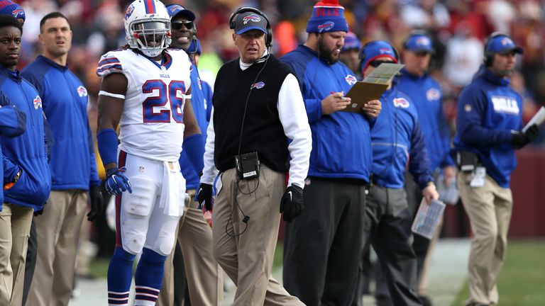 Head coach Rex Ryan of the Buffalo Bills looks on against the Washington Redskins in the second half at FedExField on December 