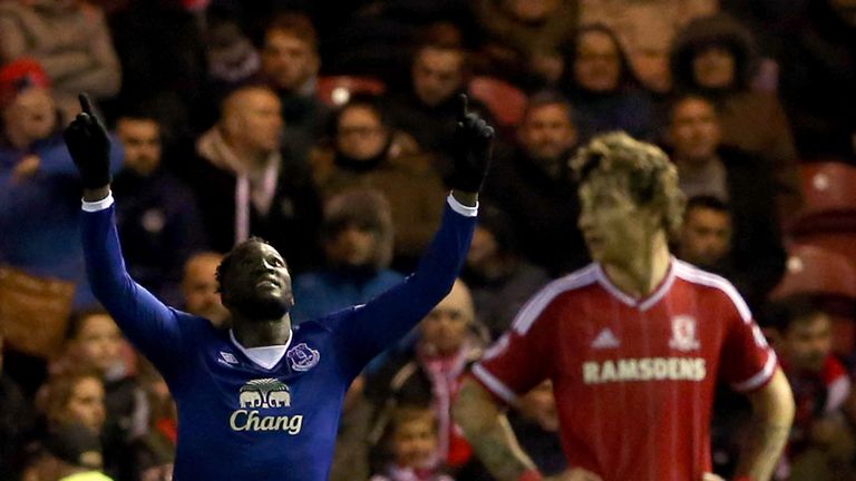 Romelu Lukaku celebrates scoring for Everton against Middlesbrough