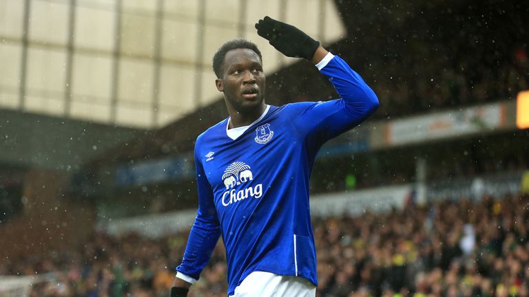 Romelu Lukaku celebrates scoring his team's first goal against Norwich.